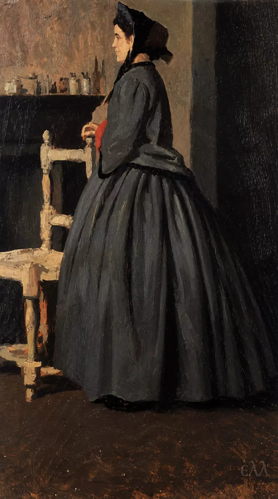 Πορτρέτο Γυναίκας του Giuseppe Abbati, Πάνελ με Λάδι Macchiaioli, Γυναίκα σε Προφίλ Δίπλα σε Καρέκλα