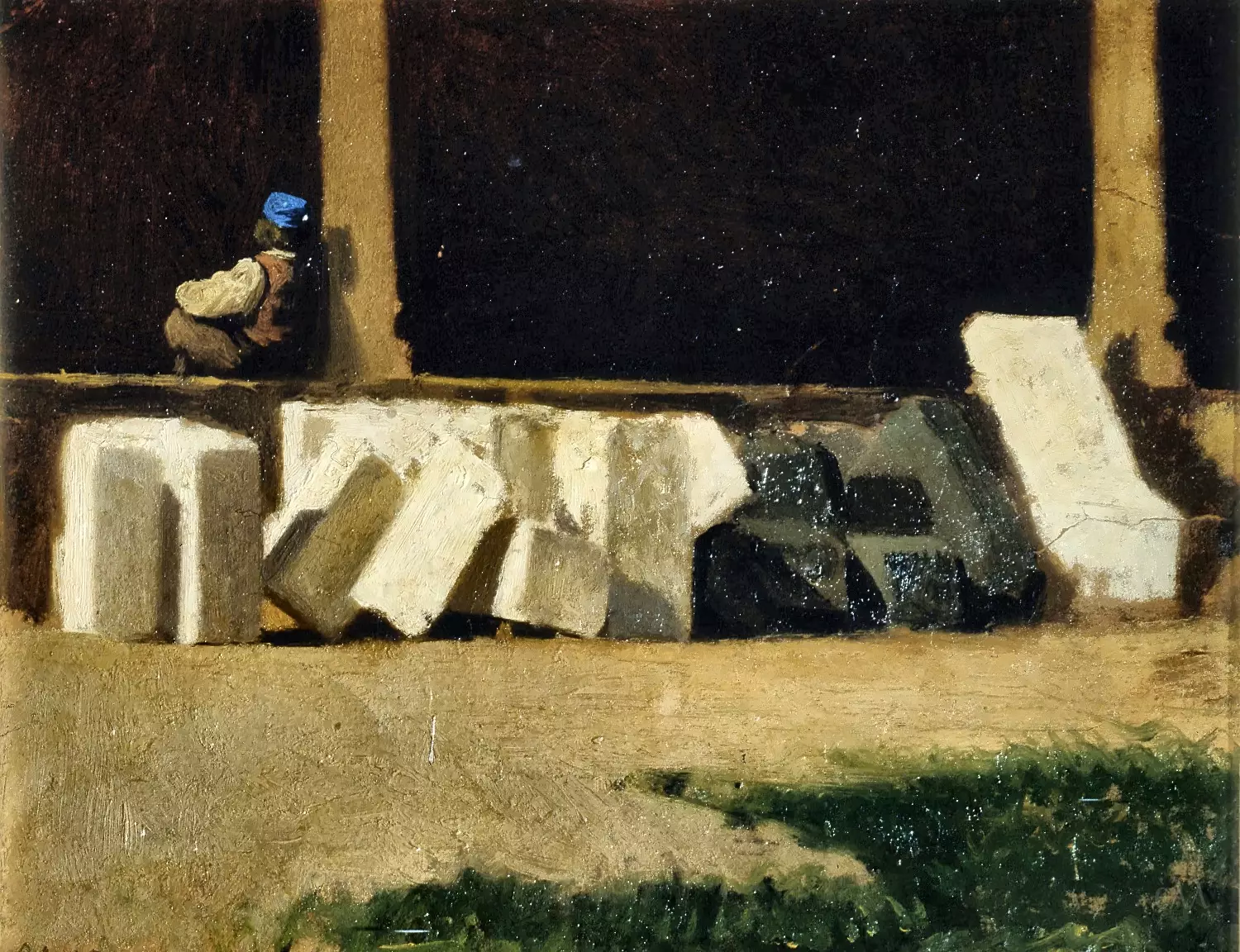 The Cloister Of Santa Croce By Giuseppe Abbati With Sunlit Marble Blocks In Shadow
