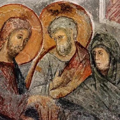 A Palaiologan Period Wall Painting, The Healing Of Peter'S Mother-In-Law Fresco, In The Hodegetria Church, Mistra.