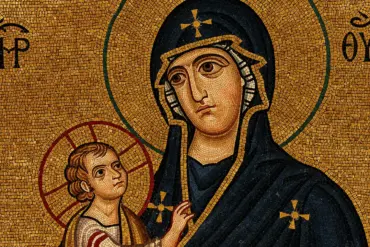 Detail Of The Faces Of The Hodegetria And The Christ Child In The Byzantine Mosaic Of Hosios Loukas