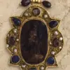 Hodegetria Hematite Enkolpion With Gilt Silver Filigree, Gemstones And Pearls