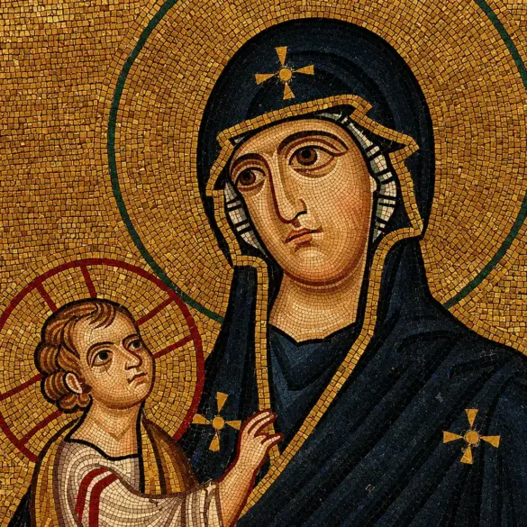 Hosios Loukas Hodegetria Mosaic Detail Of The Virgin And Christ Child Faces