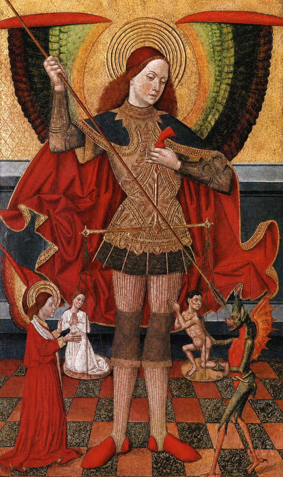 Saint Michael Weighing Souls By Juan De La Abadía With Scales, Angel And Demon