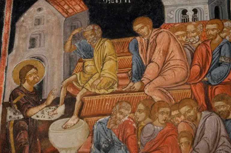 Le Christ Lavant Les Pieds Des Disciples, Fresque Du Lavement Des Pieds Aux Météores