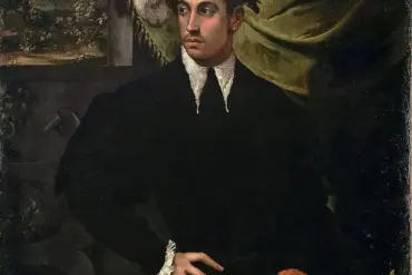 Man With Parrot By Niccolò Dell'Abate With A Young Man, Red Parrot And Pomegranate