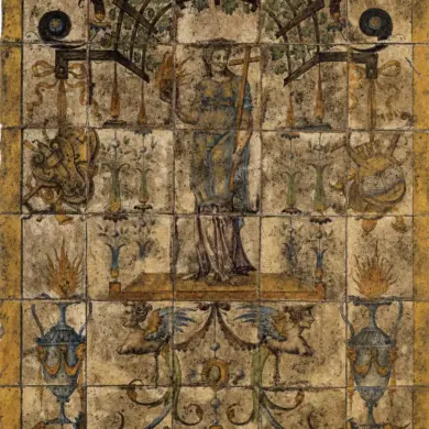 Masséot Abaquesne Ceramic Floor With Allegorical Figure And Grotesque Ornament