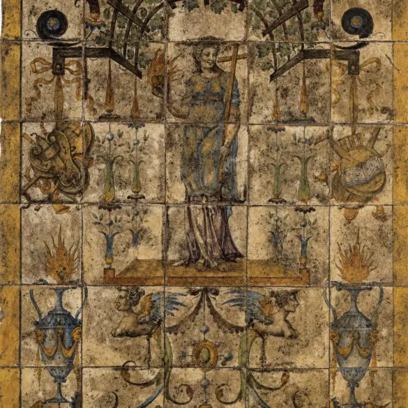 Masséot Abaquesne Ceramic Floor With Allegorical Figure And Grotesque Ornament