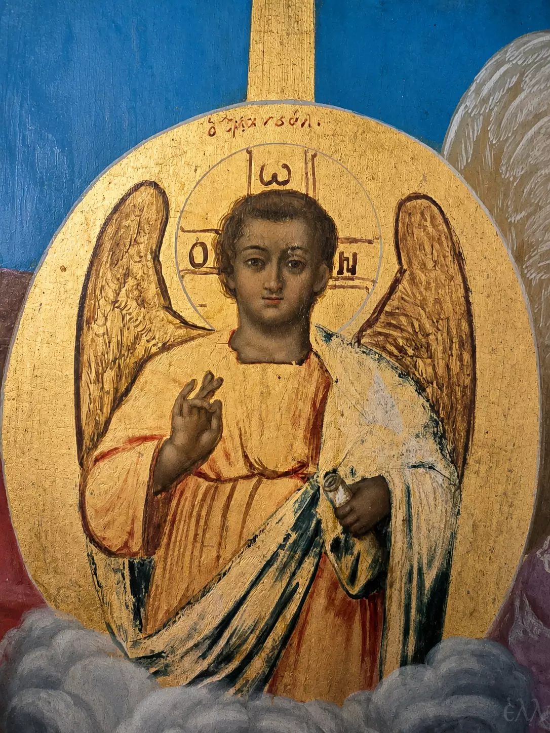 Michael And Gabriel Icon Detail Showing Winged Christ With The Cruciform Ο Ων Halo.
