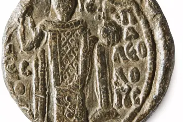 Michael Viii Palaiologos Lead Seal With Emperor Holding Labarum And Globus Cruciger