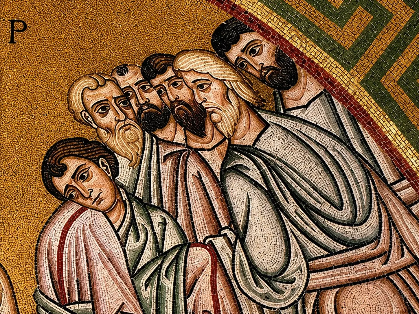 Monasterio De Hosios Loukas: El Mosaico Del Lavatorio De Los Pies 12 Los Discípulos Contemplan Con Temor Reverente El Célebre Mosaico De Hosios Loukas.