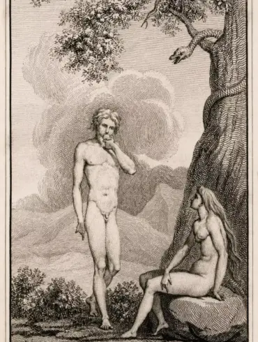 Nicolai Abildgaard, Adamo ed Eva, Eva seduta sotto l'albero attorcigliato al serpente.