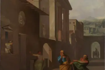 The Midwife Taking Leave By Nicolai Abildgaard With Simo And Davus In An Ancient Street