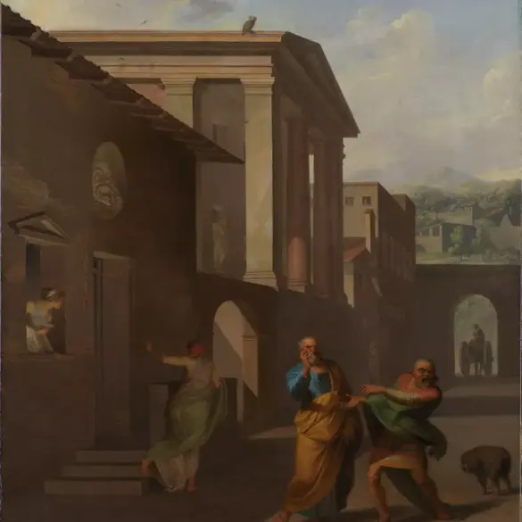 The Midwife Taking Leave By Nicolai Abildgaard With Simo And Davus In An Ancient Street