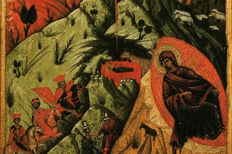 Nativity Of Christ By Nikolla Onufri With Angels, Magi, Shepherds And The Virgin