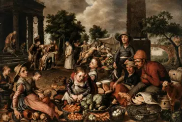 Market Scene With Christ And The Adulteress By Pieter Aertsen, With Market Goods And Figures