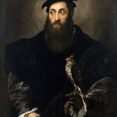 Portrait Of A Gentleman With A Falcon Holding A Hooded Bird On His Gloved Hand