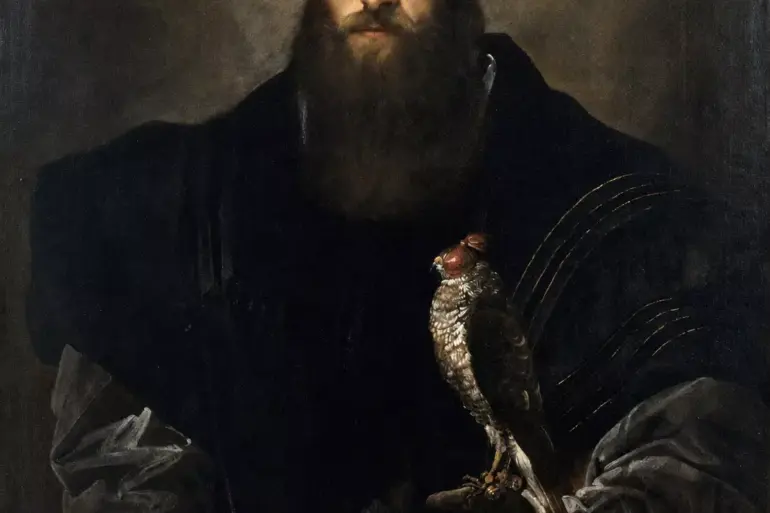 Portrait Of A Gentleman With A Falcon Holding A Hooded Bird On His Gloved Hand