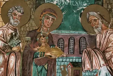 Bemutatás a templomban részlet Istenszülővel, a kis Krisztussal és Simeonnal
