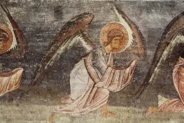 Procession Of Angels At Hagia Sophia, Ohrid, With Kneeling Figures And Veiled Hands