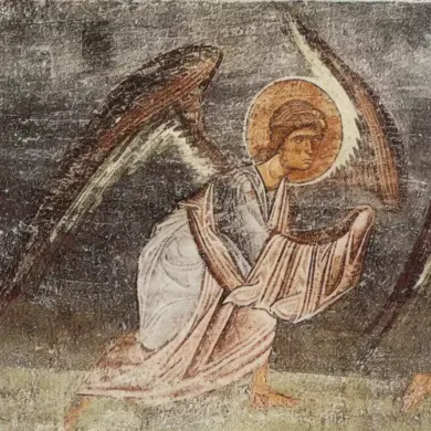 Procession Of Angels At Hagia Sophia, Ohrid, With Kneeling Figures And Veiled Hands