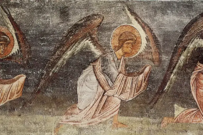 Procession Of Angels At Hagia Sophia, Ohrid, With Kneeling Figures And Veiled Hands