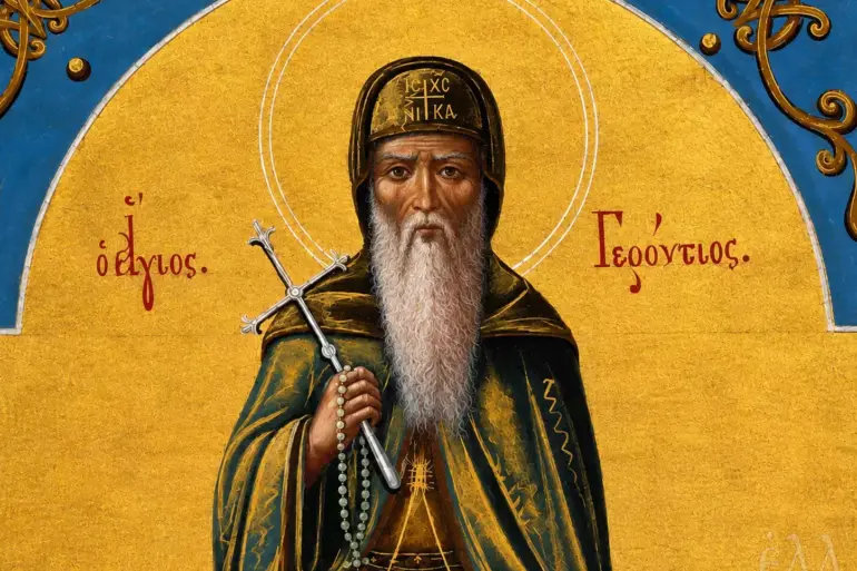 Saint Gerontios Of Saint Anne Icon Detail With Cross, Prayer Rope And Gold Ground