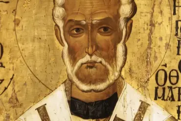 Saint Gregory The Wonderworker Icon Detail Showing The Lined Forehead And Grey Beard
