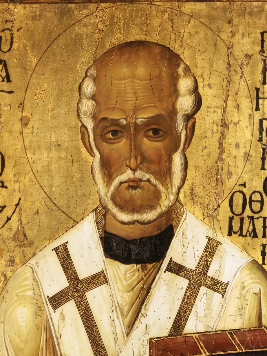 Saint Gregory The Wonderworker Icon Detail Showing The Lined Forehead And Grey Beard