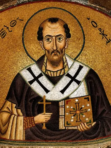 Saint John Chrysostom Mosaic At Hosios Loukas With Gospel Book And Small Cross