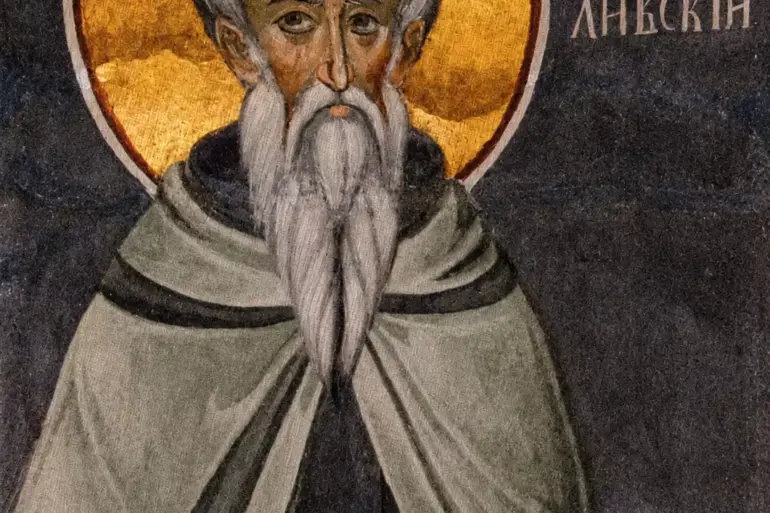 Saint Maxime Le Kausokalybite Sur Une Fresque Post-Byzantine Avec Auréole Dorée