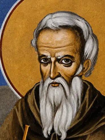 Saint Maximos Kausokalyvites Wall Painting Detail With White Beard And Gold Halo