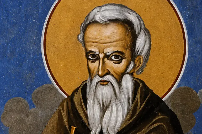 Saint Maximos Kausokalyvites Wall Painting Detail With White Beard And Gold Halo
