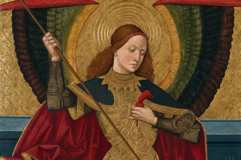 Saint Michael Weighing Souls, Detail Of The Archangel’s Face, Halo And Wings
