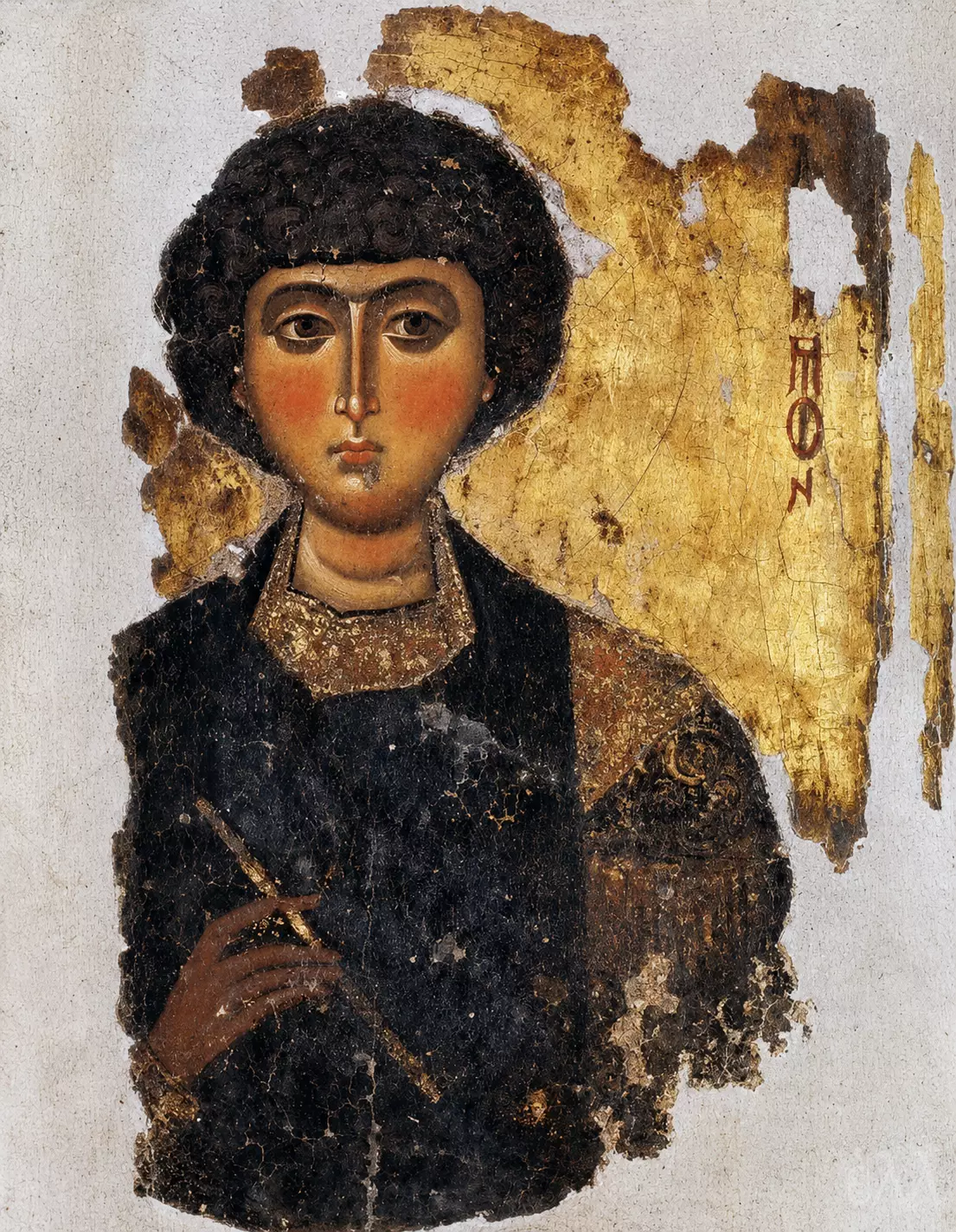 Saint Panteleimon Icon From Great Lavra With Youthful Face And Gilded Medical Instrument