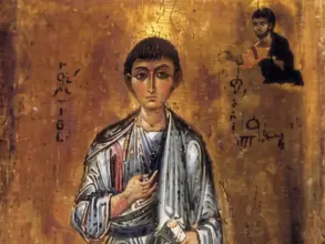 Saint Philip Sinai Icon Detail With Youthful Face, Chest Gesture And Bust Of Christ