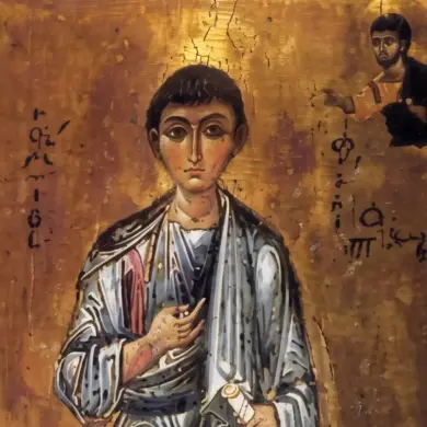 Saint Philip Sinai Icon Detail With Youthful Face, Chest Gesture And Bust Of Christ
