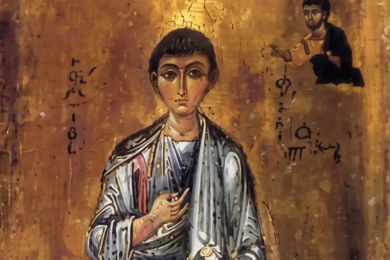 Saint Philip Sinai Icon Detail With Youthful Face, Chest Gesture And Bust Of Christ