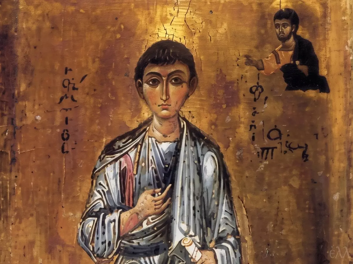 Saint Philip Sinai Icon Detail With Youthful Face, Chest Gesture And Bust Of Christ