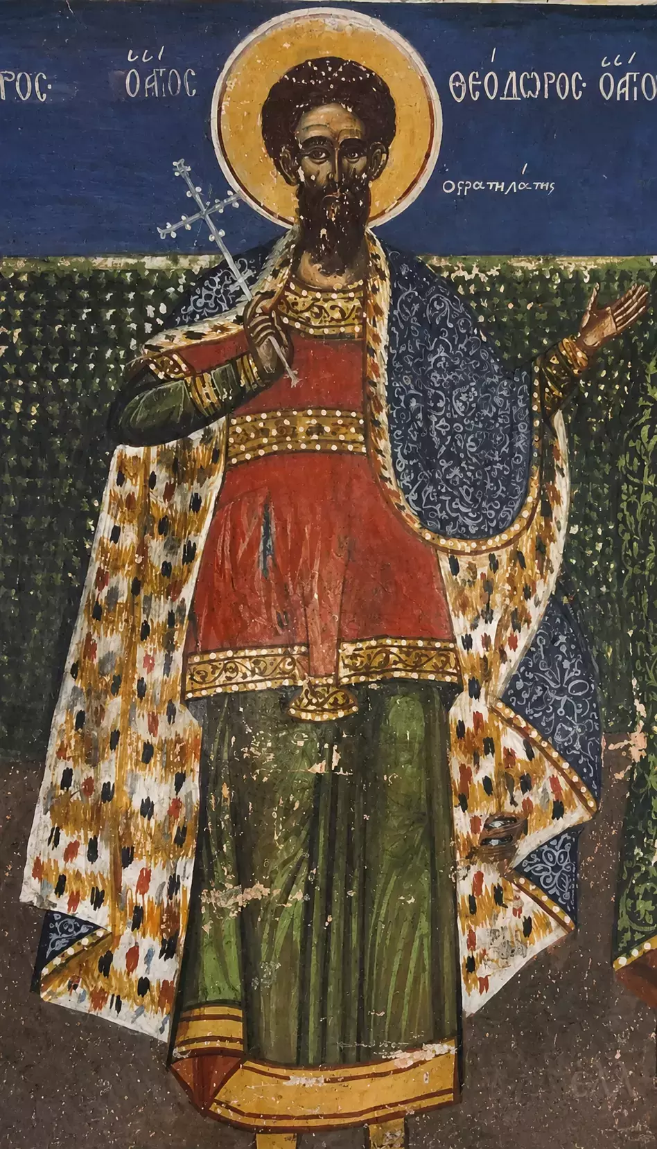 Saint Theodore Stratelates Fresco Full-Length Displaying Lavish Court Garments.