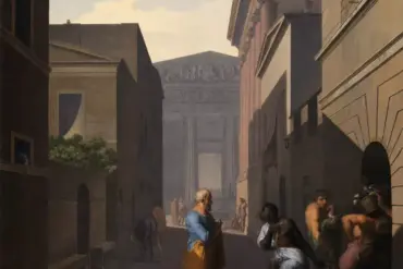 Simo And His Former Slave Sosia By Nicolai Abildgaard In A Roman Street Scene
