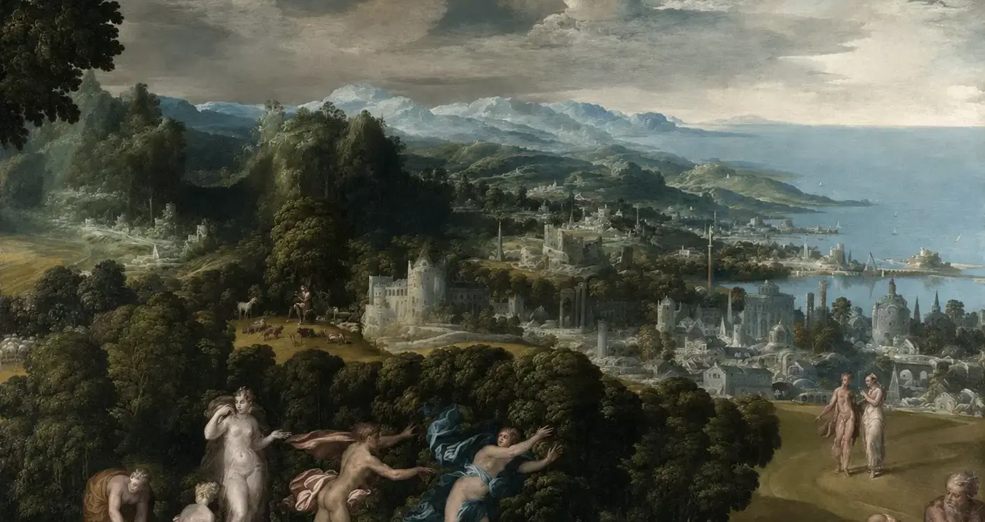 The Death Of Eurydice By Niccolò Dell'Abate With Figures In A Vast Landscape