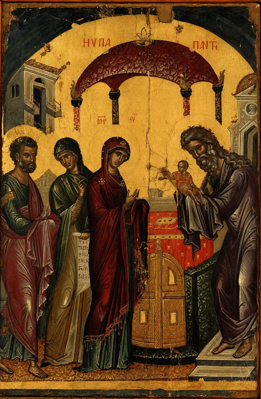 Theophanes Strelitzas Presentation Of Christ Icon, Full Panel, Stavronikita Monastery
