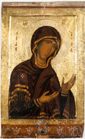 Theotokos Eleousa Processional Icon From Paphos With Raised Hands And Gold Ground