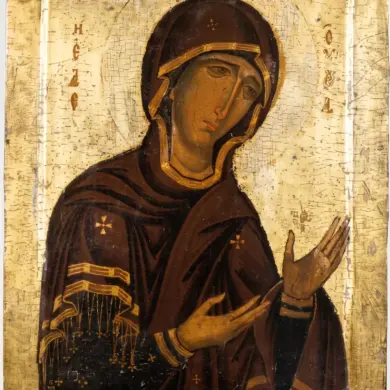 Theotokos Eleousa Processional Icon From Paphos With Raised Hands And Gold Ground