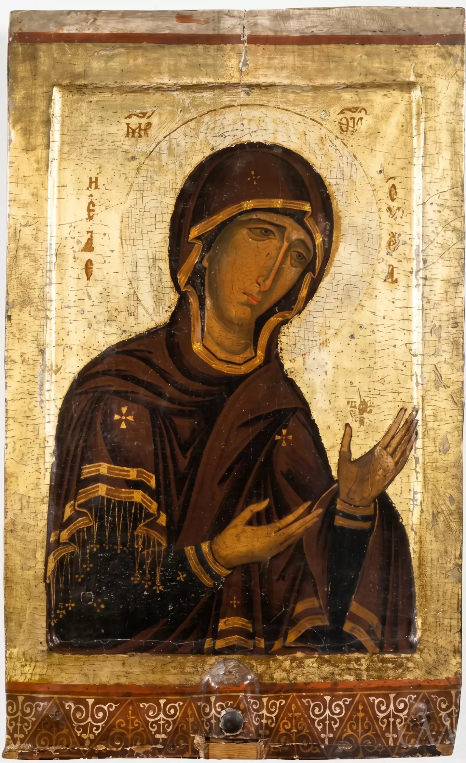 Theotokos Eleousa Processional Icon From Paphos With Raised Hands And Gold Ground