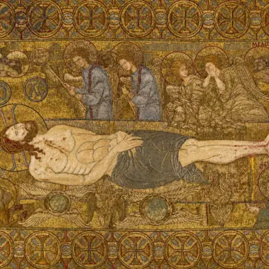 Thessaloniki Epitaphios Detail Showing The Dead Christ Surrounded By Angels