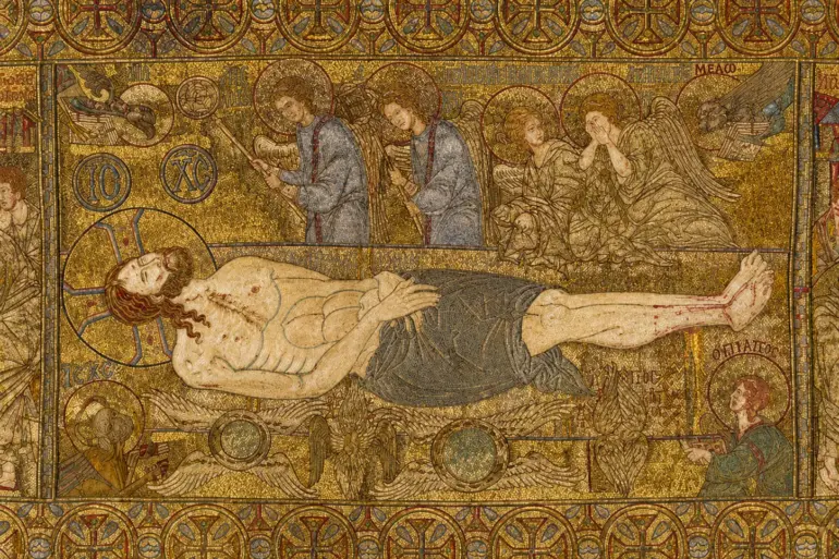Thessaloniki Epitaphios Detail Showing The Dead Christ Surrounded By Angels