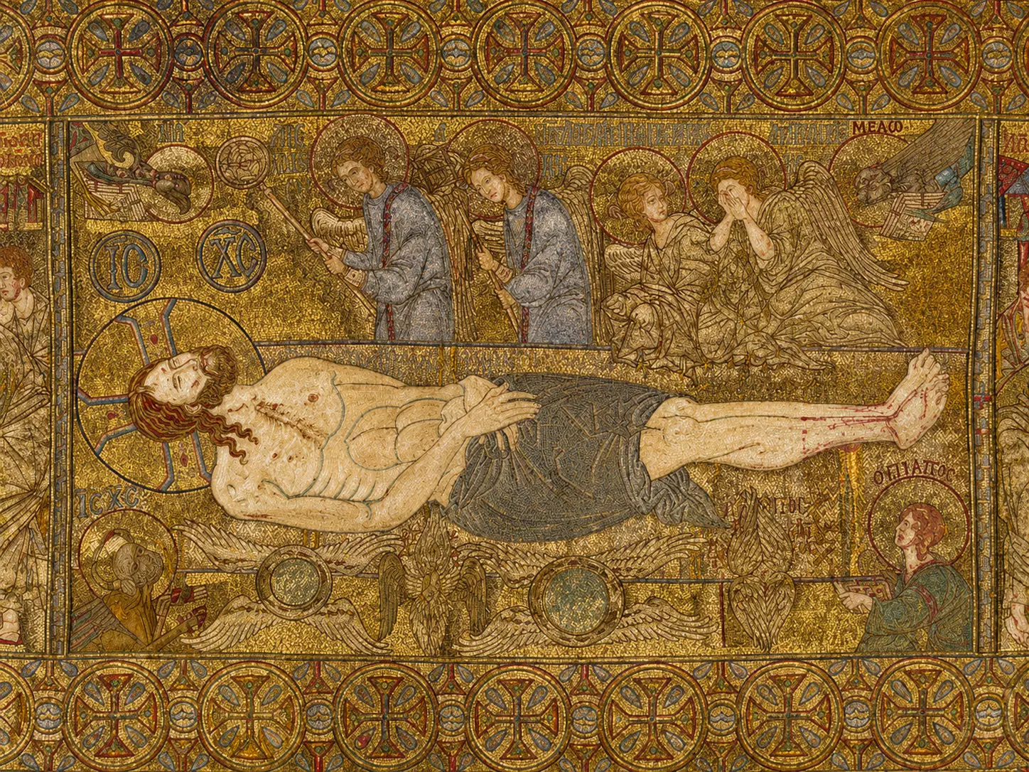 Thessaloniki Epitaphios Detail Showing The Dead Christ Surrounded By Angels
