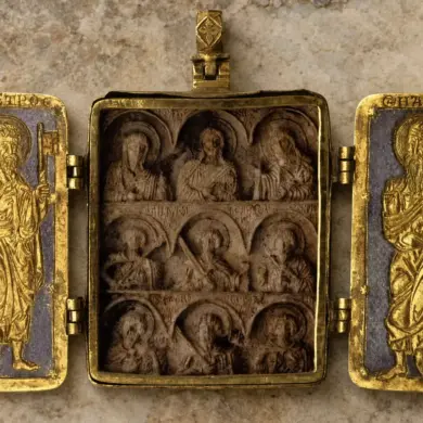 Vatopedi Great Deesis Triptych With Steatite Panel And Silver-Gilt Enamel Wings