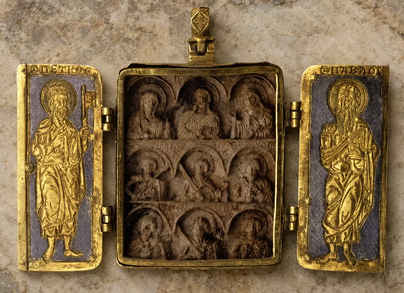 Vatopedi Great Deesis Triptych With Steatite Panel And Silver-Gilt Enamel Wings